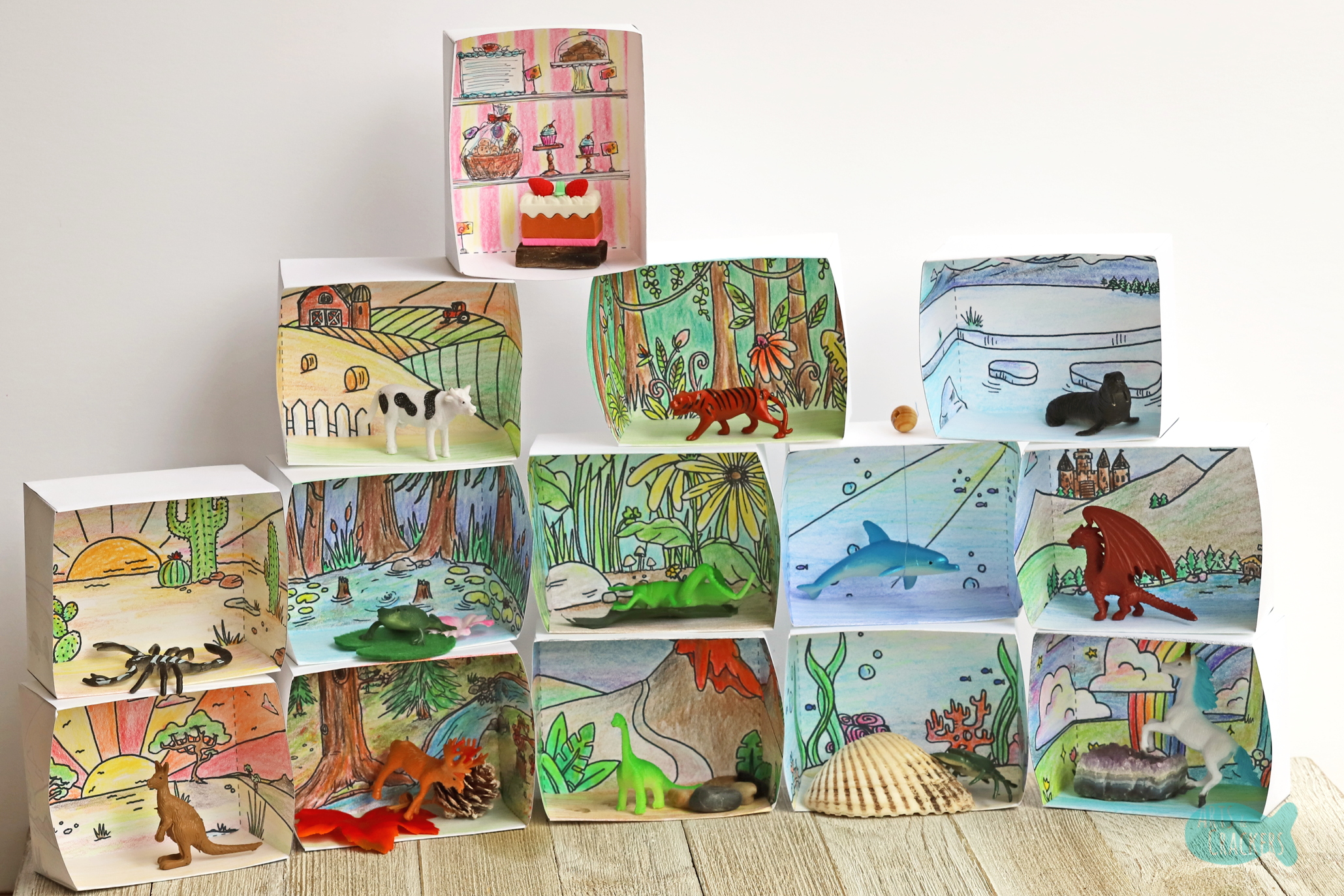 printable 3d box diorama — animal habitat craft